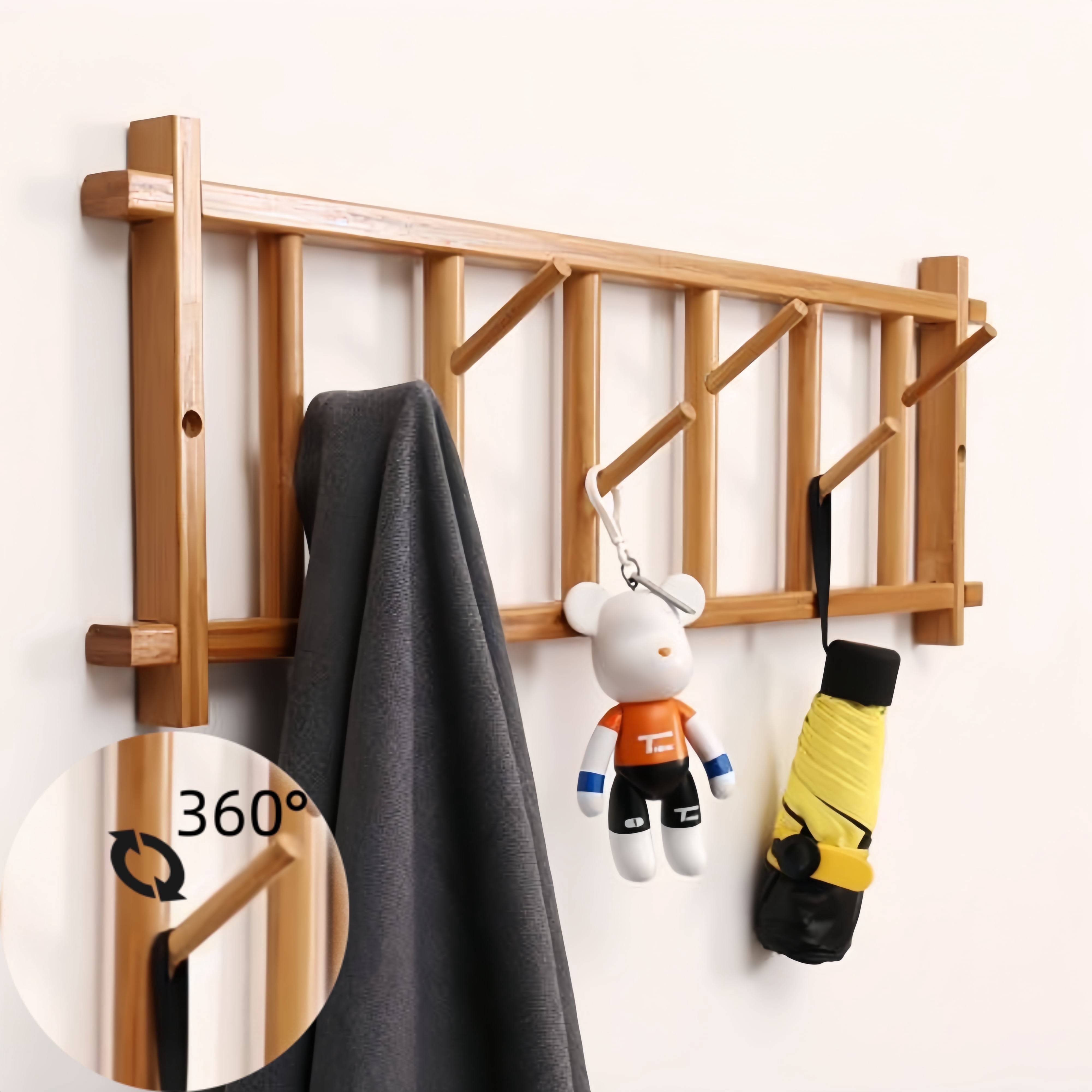 MEHOOM 24-Inch Wooden Hanging Wall Mounted 6-Hook Coat Rack Clearance ...