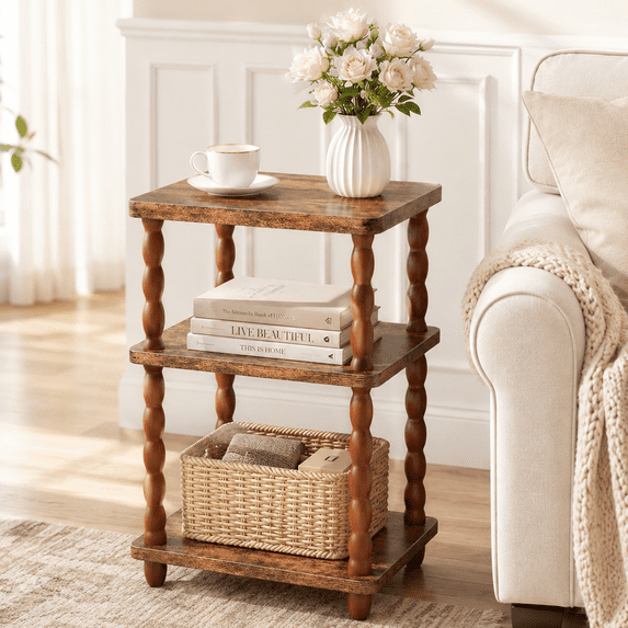 MEHOOM 3-Tier Side Table, Nightstand with Storage, Vintage Accent Table Small End Table for Living Room and Bedroom