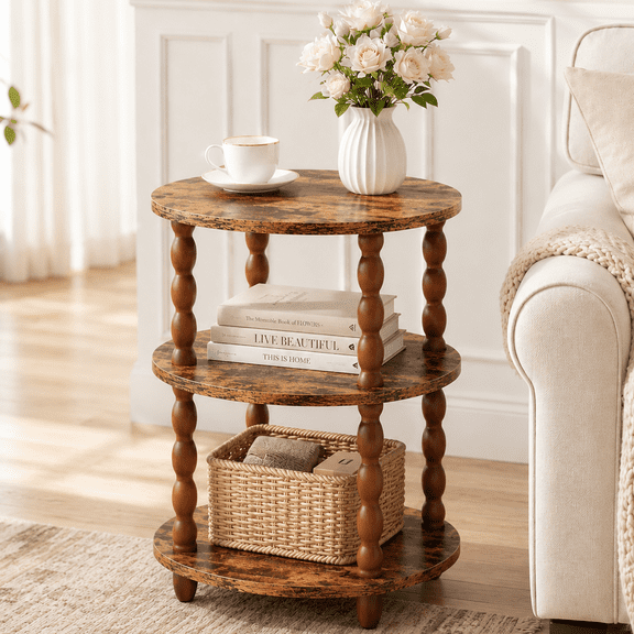MEHOOM 3-Tier Side Table, Small End Table for Living Room and Bedroom, Vintage Accent Table Nightstand with Storage