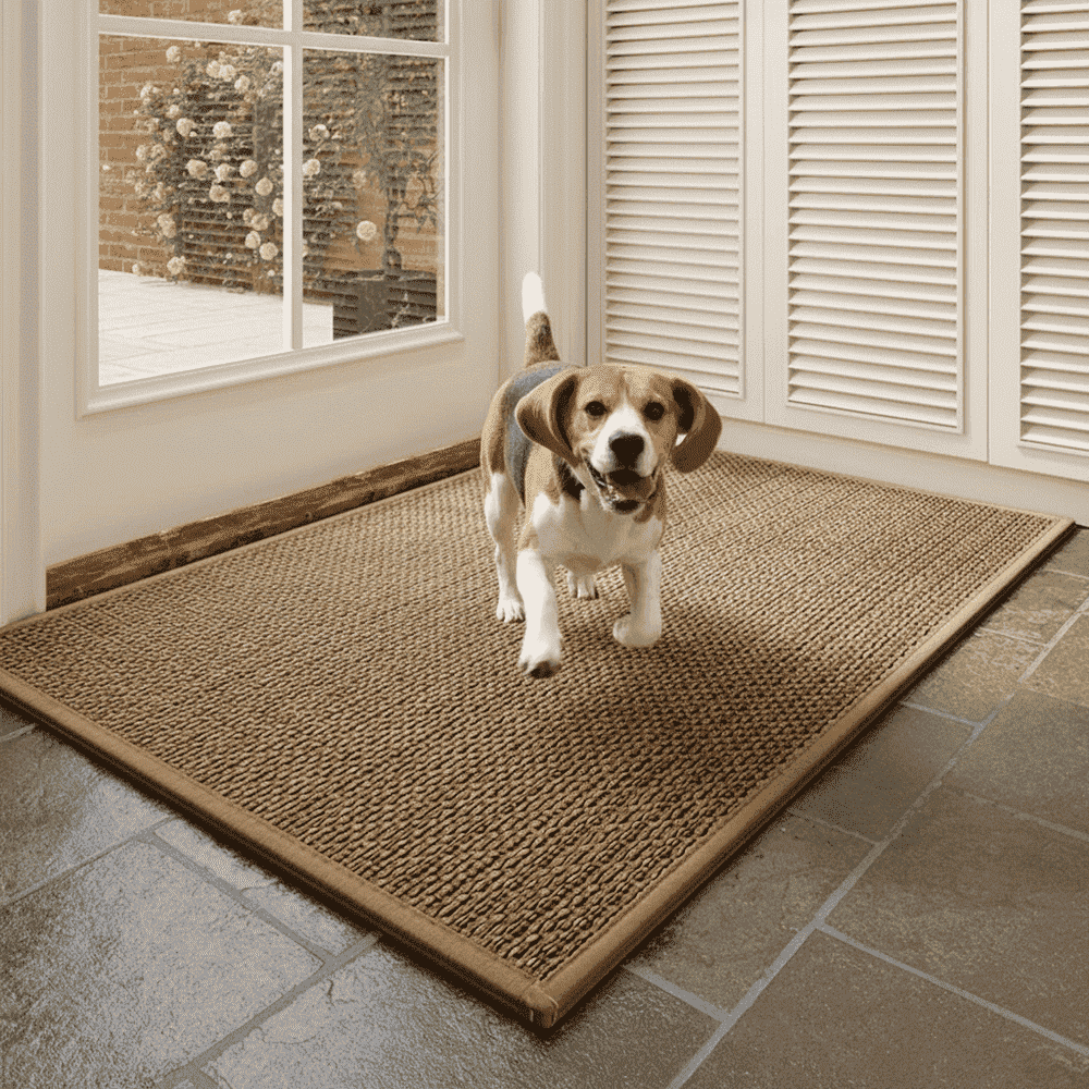 MEHOOM 32"x48" Jute Front Door Mat, Indoor Outdoor Rug, Dirt-Resistant, Low Profile, Easy Clean, Anti-Slip Doormat, Multi-Functional Welcome Mat for Garden, Balcony, Porch, Entryway (Natural Brown)