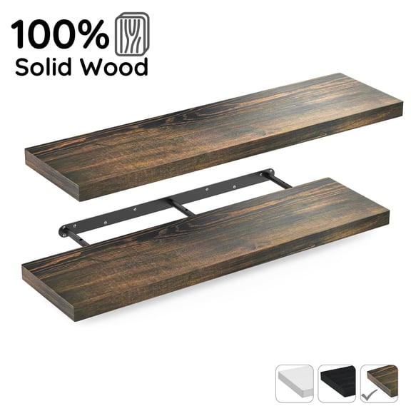 MEHOOM 6'' Rustic Solid Wood Floating Shelves for Wall Set of 2