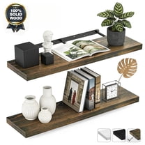 MEHOOM 36" Rustic Solid Wood Floating Shelves for Wall Set of 2, Brown Book Shelves,Wall Shelves for Bathroom,Bedroom,Living Room,Kitchen,Study Room, Kids Room, Farmhouse Decor