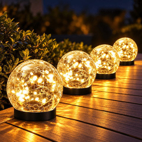 MEHOOM 4 Pack 5'' Solar Globe Lights Outdoor Waterproof, 30LED Solar Cracked Garden Lights Outdoor for Patio, Yard, Lawn, and Landscape Christmas Decorations