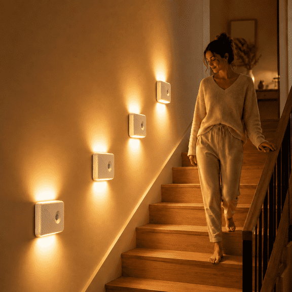 MEHOOM 4 Pack Rechargeable Motion Sensor Night Light, Magnetic Stair Lights Indoor, LED Lights for Bedroom,Toilet, Garage, Closet,Step, Hallway