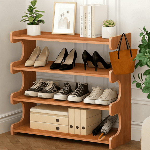 MEHOOM 4 Tier Bamboo Shoe Rack Organizer, Sturdy Shoe Storage Shelf for Closet, Entryway, Dorm & Garage, 28"x11"x20" (Natural)