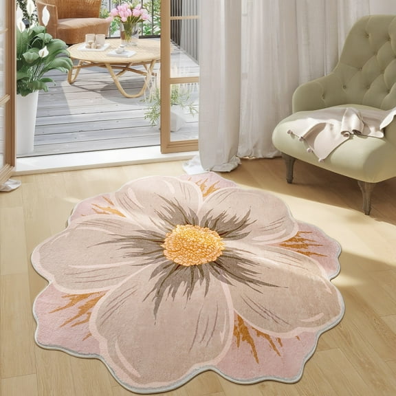 MEHOOM 4ft Floral Round Rug for Living Room, Soft Vintage Large Round Area Rug for Kids, Toddlers,Washable Non-Slip Circle Rug for Dining Room Bedroom, Pink