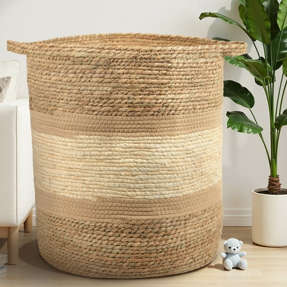 MEHOOM 100L Handmade Woven Storage & Organization,Toys Storage Baskets & Bins,Large Decorative Baskets with Handle, Blanket Basket for Living Room