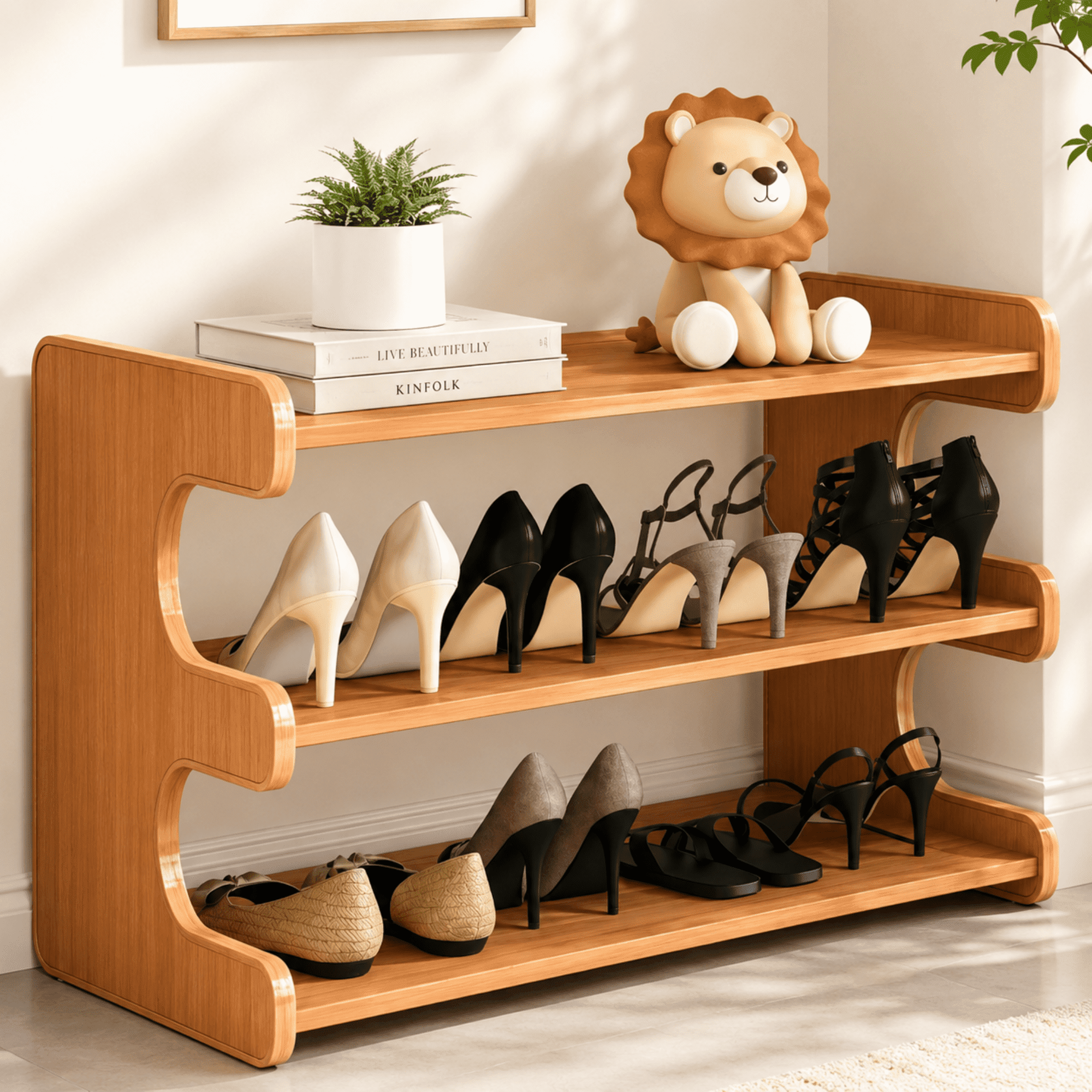 MEHOOM 3 Tier Bamboo Shoe Rack Organizer for Closet, Entryway, Dorm, Garage, Sturdy Shoe Storage Shelf, 28"x11"x14" (Natural)