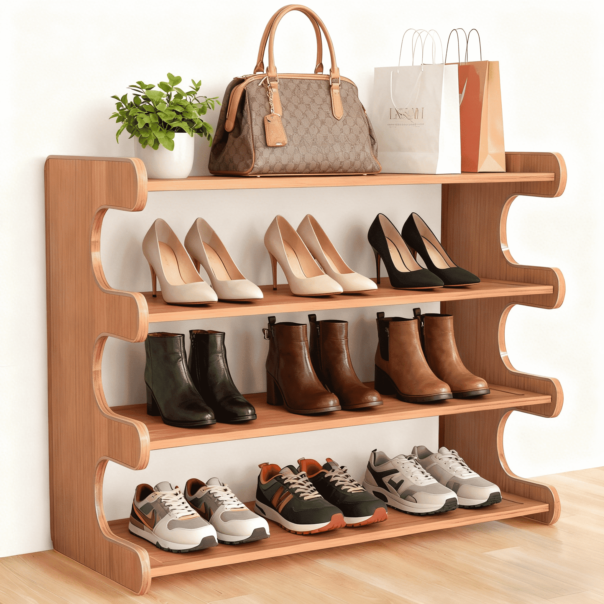 Mehoom Bamboo Shoe Rack Organizer, 4 Tier, Holds 16 Pairs, Brown