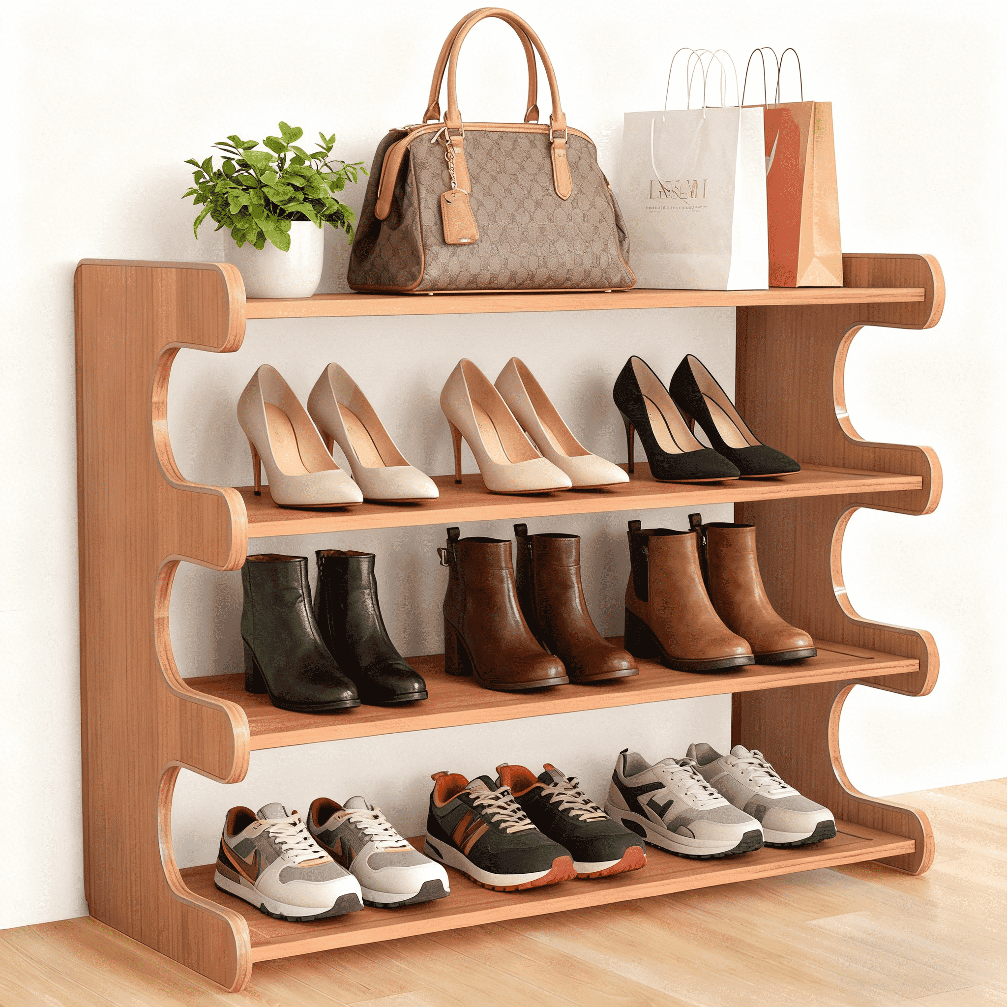 Mehoom Bamboo Shoe Rack Organizer, 4 Tier, Holds 16 Pairs, Brown