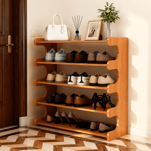 MEHOOM 5 Tier Bamboo Shoe Rack Organizer for Closet, Entryway, Dorm, Garage, Sturdy Shoe Storage Shelf, 28"x11"x27" (Natural)