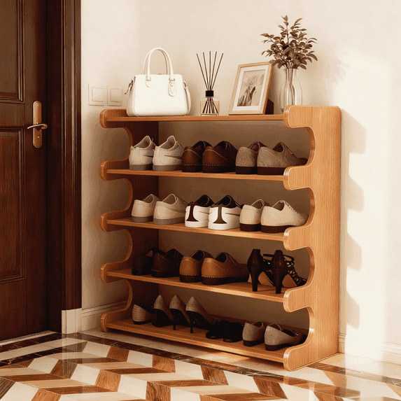 MEHOOM 5 Tier Bamboo Shoe Rack Organizer for Closet, Entryway, Dorm, Garage, Sturdy Shoe Storage Shelf, 28"x11"x27" (Natural)