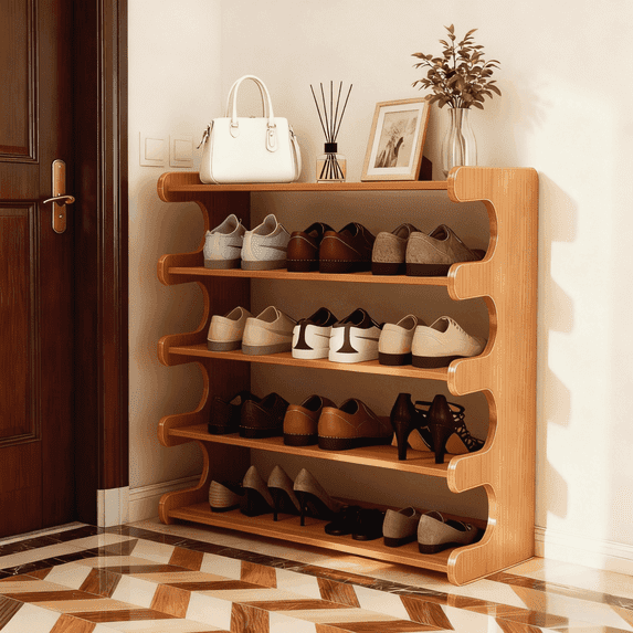 MEHOOM 5 Tier Bamboo Shoe Rack Organizer for Closet, Entryway, Dorm, Garage, Sturdy Shoe Storage Shelf, 28"x11"x27" (Natural)