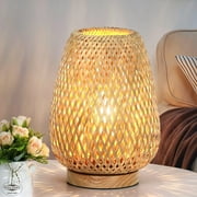 MEHOOM Bamboo Rattan Table Lamp for Bedroom, Dimmable Bedside Unique Lamp,Farmhouse Lamp for Bedroom,Desk Lamp for Bedroom,Living Room,Boho Decor