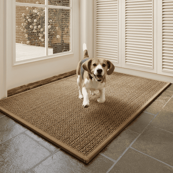 MEHOOM 24"x36" Jute Front Door Mat, Indoor Outdoor Rug, Dirt-Resistant, Low Profile, Easy Clean, Anti-Slip Doormat, Multi-Functional Welcome Mat for Garden, Balcony, Porch, Entryway (Natural Brown)