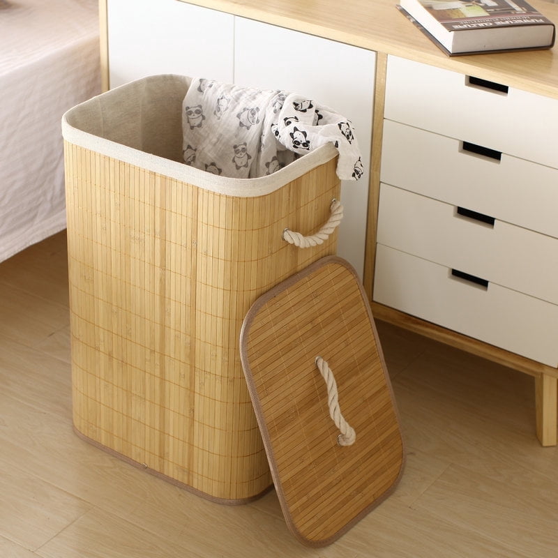 MEHOOM Bamboo Laundry Hamper with Lid, 80L Foldable Laundry Basket with Handles and Removable Liner Bag for Bedroom and Laundry Room