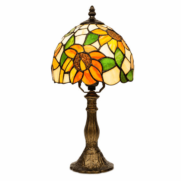 MEHOOM Sunflower Tiffany Style Table Lamps for Bedroom, Stained Glass Shade, LED 3-Color Dimmable with Auto Timer, Table Lamps for Living Room