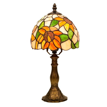 MEHOOM Sunflower Tiffany Style Table Lamps for Bedroom, Stained Glass Shade, LED 3-Color Dimmable with Auto Timer, Table Lamps for Living Room