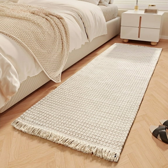 MEHOOM 20"x47" White Runner Rug Clearance with Tassels, Washable Boho Woven Area Rug, Non-Slip Rubber Back Hallway Runner for Bedroom, Living Room, Bathroom, Farmhouse Decor