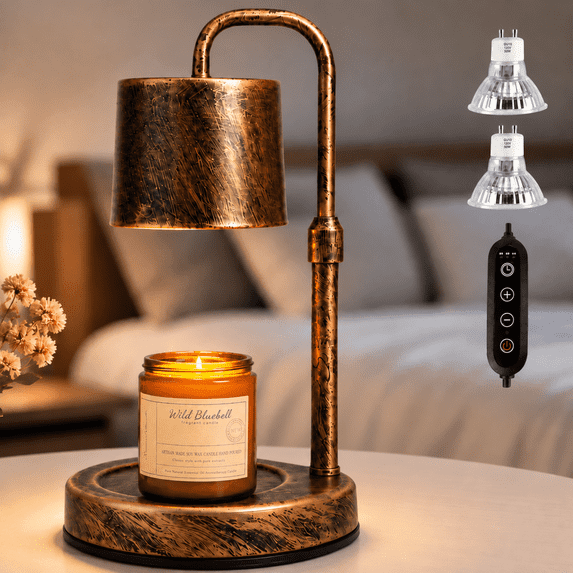 Mehoom Vintage Metal Candle Warmer Lamp with Dimmer, Timer, and 2 Bulbs for Bedroom and Living Room