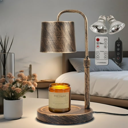 MEHOOM Vintage Metal Candle Warmer Lamp, with Dimmer and Timer & 2 Bulbs, Gifts for Bedroom Living Room