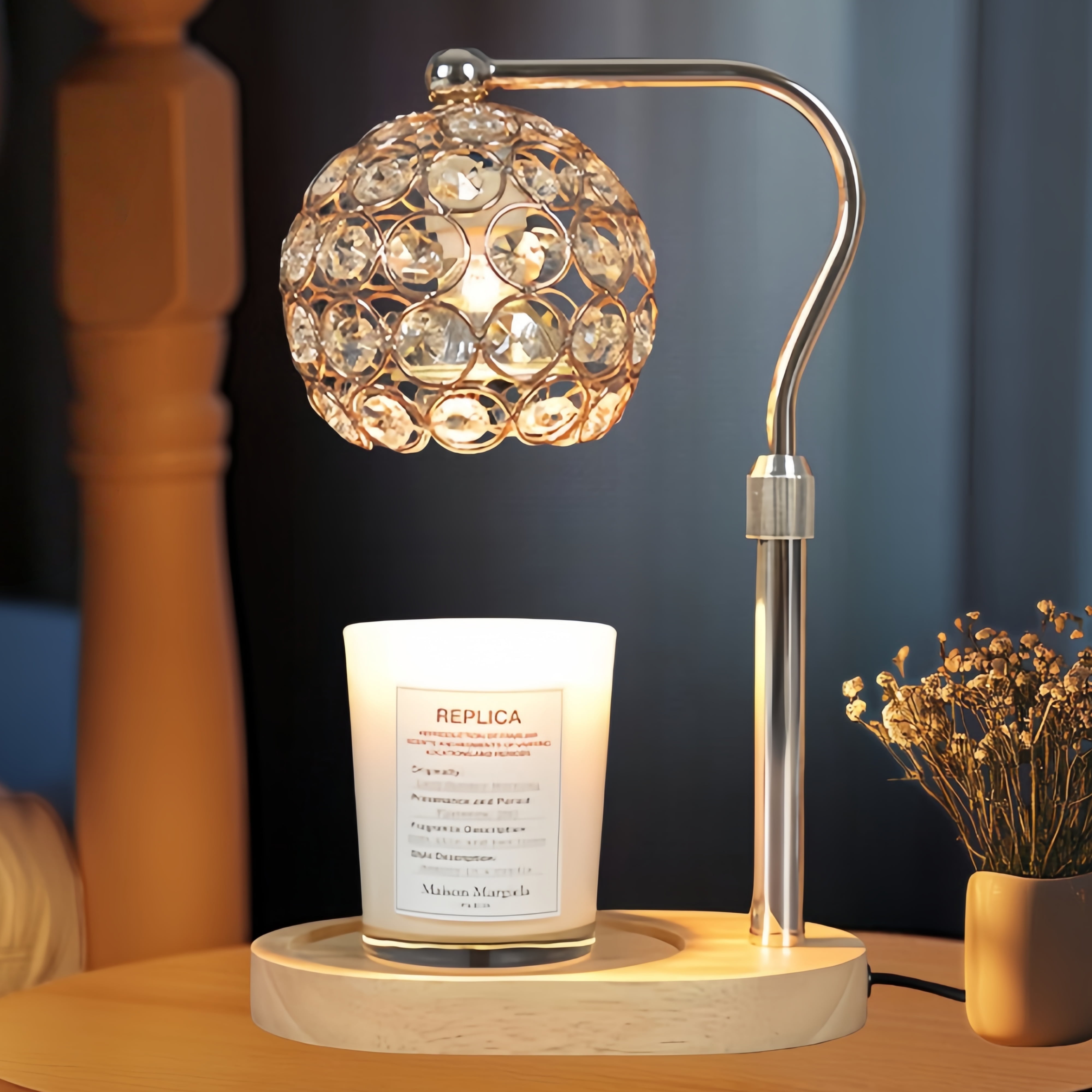 MEHOOM Crystal Candle Warmer Lamp with Dimmer Timer, Adjustable Height Warmer for Jar Candles, with 2 Bulbs, Home Decor Gifts for Bedroom Living Room