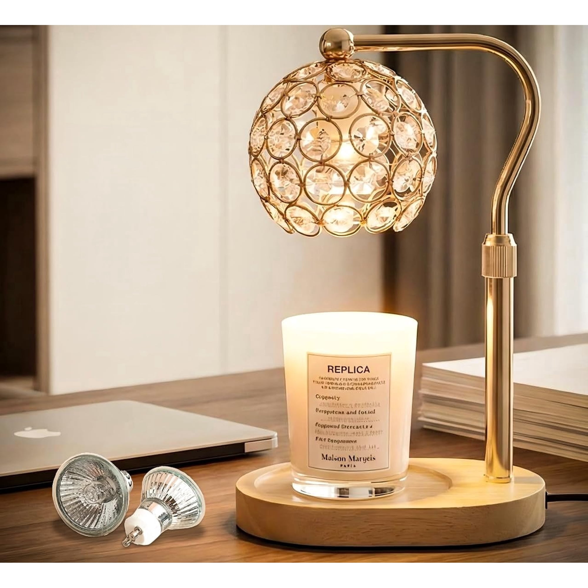 MEHOOM Crystal Candle Warmer Lamp with Dimmer Timer, Adjustable Height Warmer for Jar Candles, with 2 Bulbs, Home Decor Gifts for Bedroom Living Room