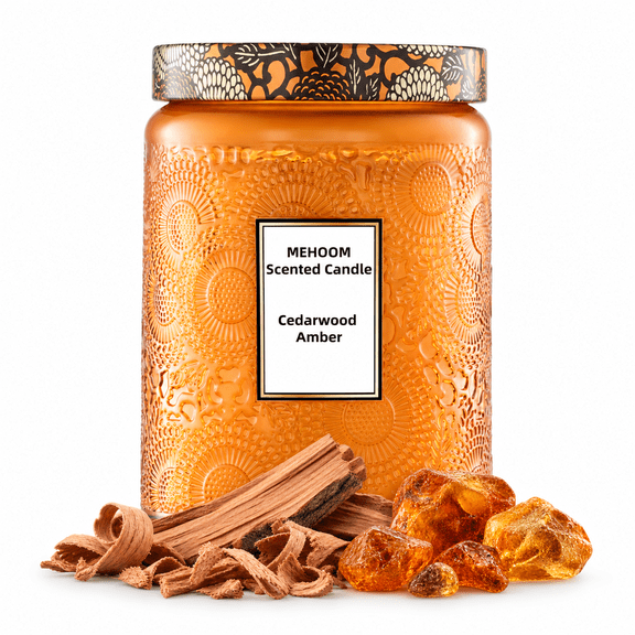 MEHOOM Cedarwood & Amber Wood Wick Scented Candle, 20oz Large Beeswax & Soy Blend, Clean Burning 100-Hour Candle, Cozy Gift for Home Decor