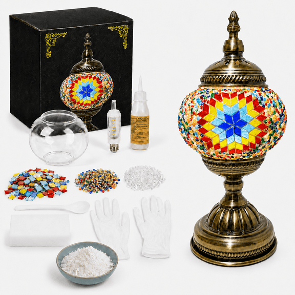 MEHOOM Classic DIY Mosaic Lamp Kit, Turkish Crafts Kit for Adult, Moroccan Decor, Perfect Gift for Her or Him (Multicolor)