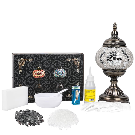 MEHOOM Classic DIY Mosaic Lamp Kit, Turkish Crafts Kit for Adult, Moroccan Decor, Perfect Gift for Her or Him (White)