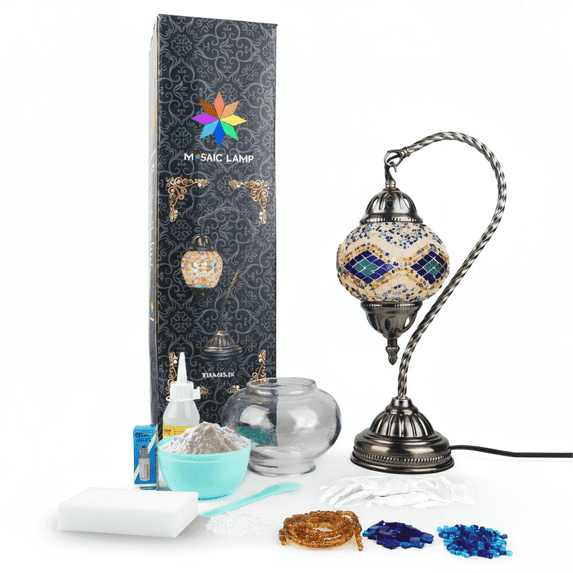 MEHOOM Gooseneck DIY Mosaic Lamp Kit,Turkish Crafts Kit for Adult, Moroccan Decor (Blue)