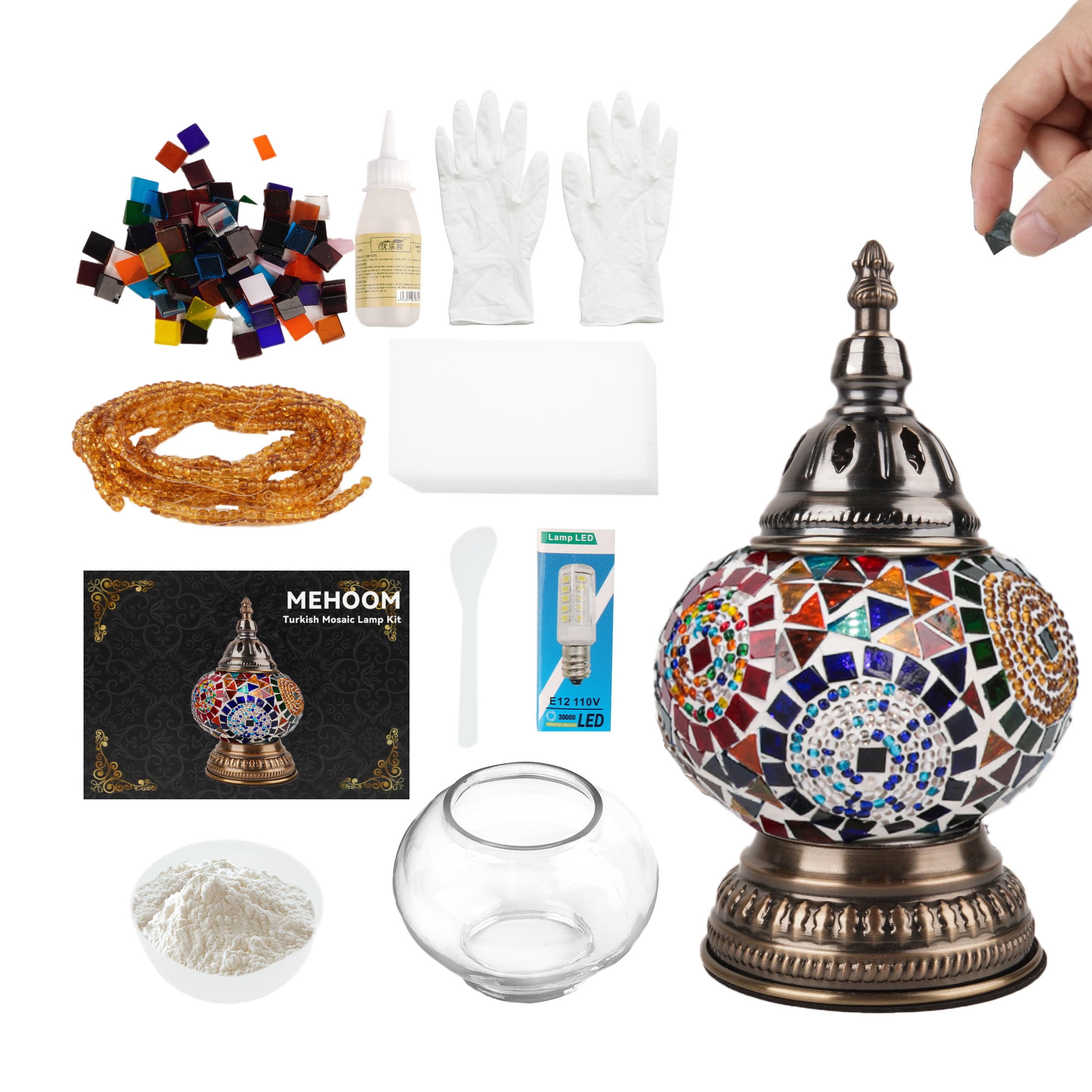 MEHOOM DIY Mosaic Lamp Kit,Colorful Turkish Crafts Kit for Adult,Moroccan Decor, Perfect Gift for Her or Him (Multicolor)