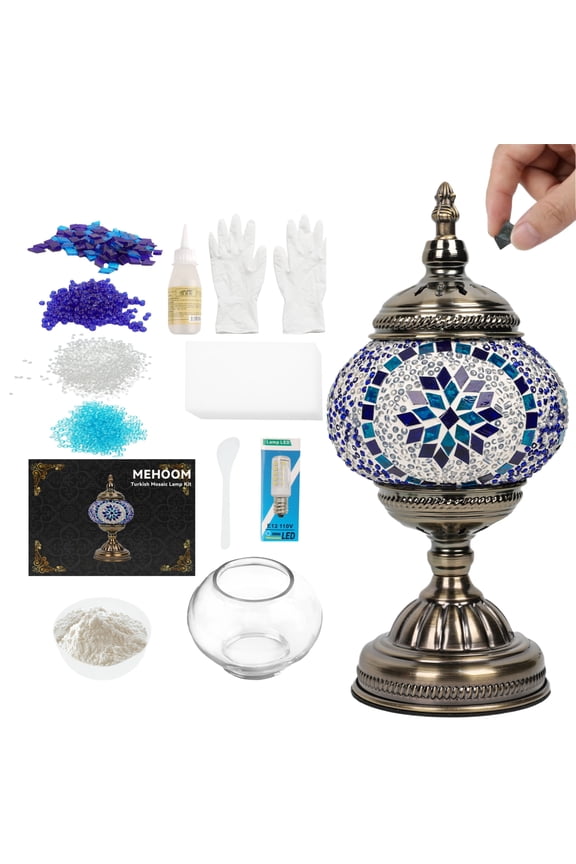 Classic DIY Mosaic Lamp Kit, Turkish Crafts Kit for Adult, Moroccan Decor, Perfect Gift for Her or Him (Blue)