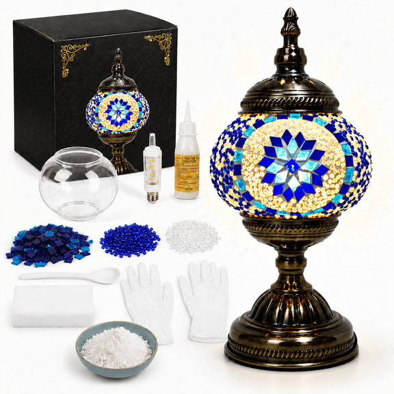 MEHOOM Classic DIY Mosaic Lamp Kit, Turkish Crafts Kit for Adult, Moroccan Decor, Perfect Gift for Her or Him (Blue)