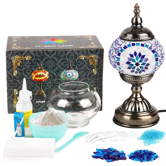 MEHOOM Classic DIY Mosaic Lamp Kit, Turkish Crafts Kit for Adult, Moroccan Decor, Perfect Gift for Her or Him (Blue)