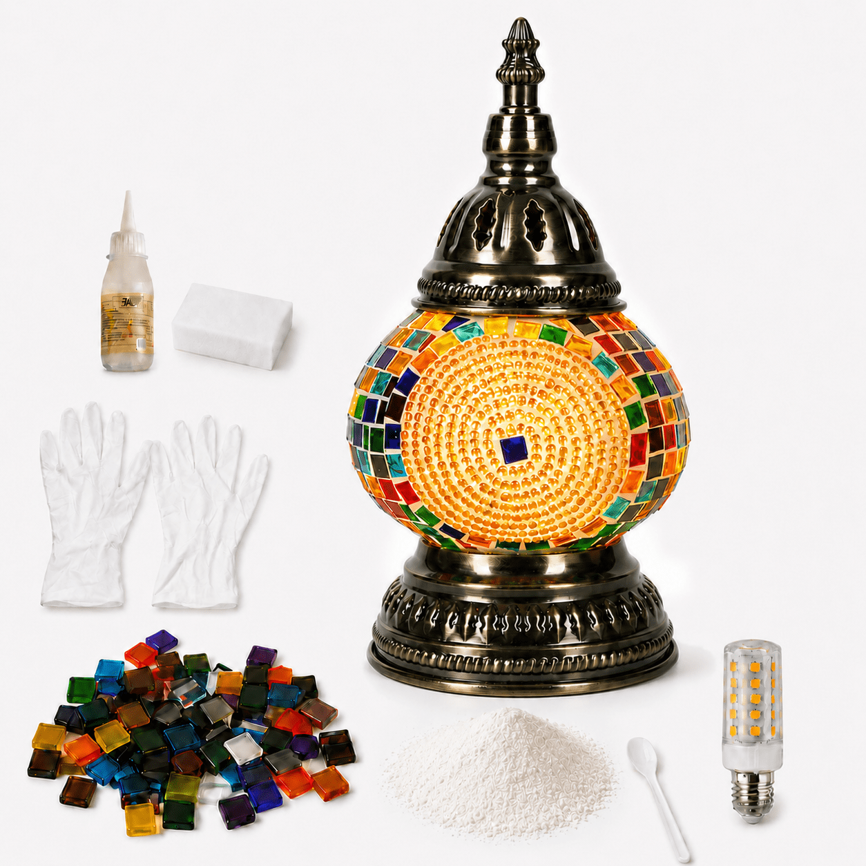 MEHOOM DIY Mosaic Lamp Kit,Yellow Turkish Crafts Kit for Adult,Moroccan Decor, Perfect Gift for Her or Him (Yellow)