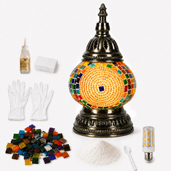 MEHOOM DIY Mosaic Lamp Kit,Yellow Turkish Crafts Kit for Adult,Moroccan Decor, Perfect Gift for Her or Him (Yellow)