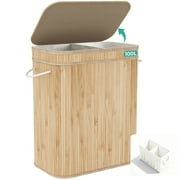 MEHOOM Laundry Hamper, 100L Foldable Laundry Basket with Lid and Handles (Natural Bamboo)