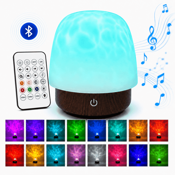 MEHOOM 16 Color Noise Sound Machine & Night Light, 3D Ocean Wave Projector Light for Sleep Adults/Kids, Bluetooth, Timer, Dimmable & Control, Rechargeable LED Lights for Bedroom
