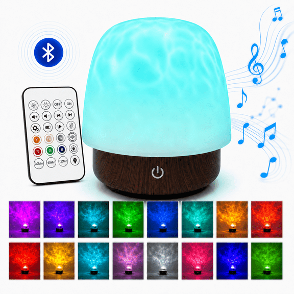 MEHOOM 16 Color Noise Sound Machine & Night Light, 3D Ocean Wave Projector Light for Sleep Adults/Kids, Bluetooth, Timer, Dimmable & Control, Rechargeable LED Lights for Bedroom