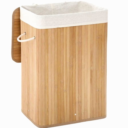 MEHOOM Laundry Hamper with Lid, 80L Laundry Basket with Handles, Foldable Clothes Hampers , Bamboo laundry hamper with Removable Liner for Laundry Room, Bedroom, Bathroom, Natural