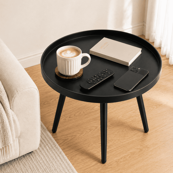 MEHOOM Round Metal Side Table, 16"x16"x19" Matte Black Small End Table for Living Room Bedroom Indoor