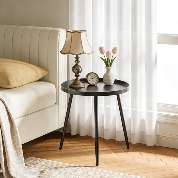 MEHOOM Round Metal Side Table, Matte Black Small End Table for Living Room Bedroom Indoor