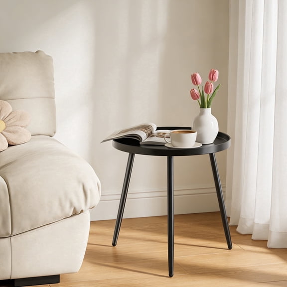 MEHOOM Round Metal Side Table, Matte Black, Small End Table for Living Room Bedroom Indoor