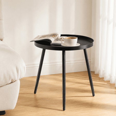 MEHOOM Round Metal Side Table, Matte Black Small End Table for Living Room Bedroom Indoor