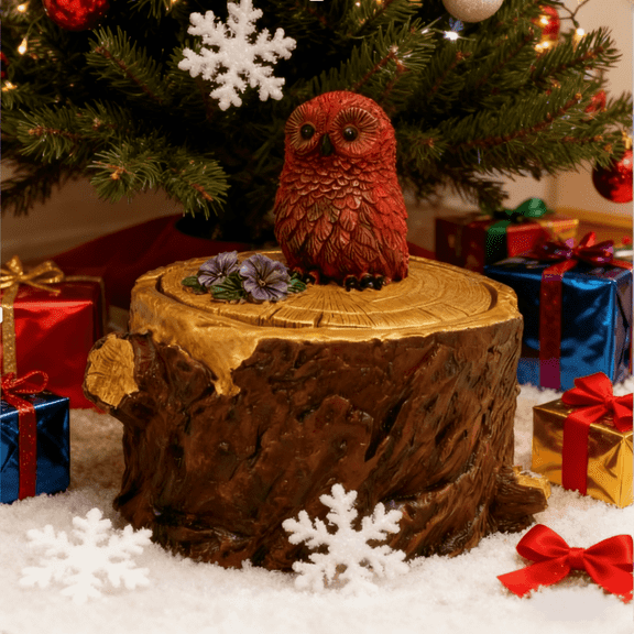 MEHOOM Resin Forest Owl Stump Ashtray with Lid, Windproof, Father's Day Gift Ideas