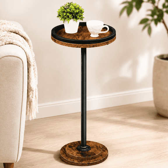 MEHOOM Round Side Table, Rustic Brown Drink Table for Small Spaces, Modern Accent End Table for Living Room, Bedroom