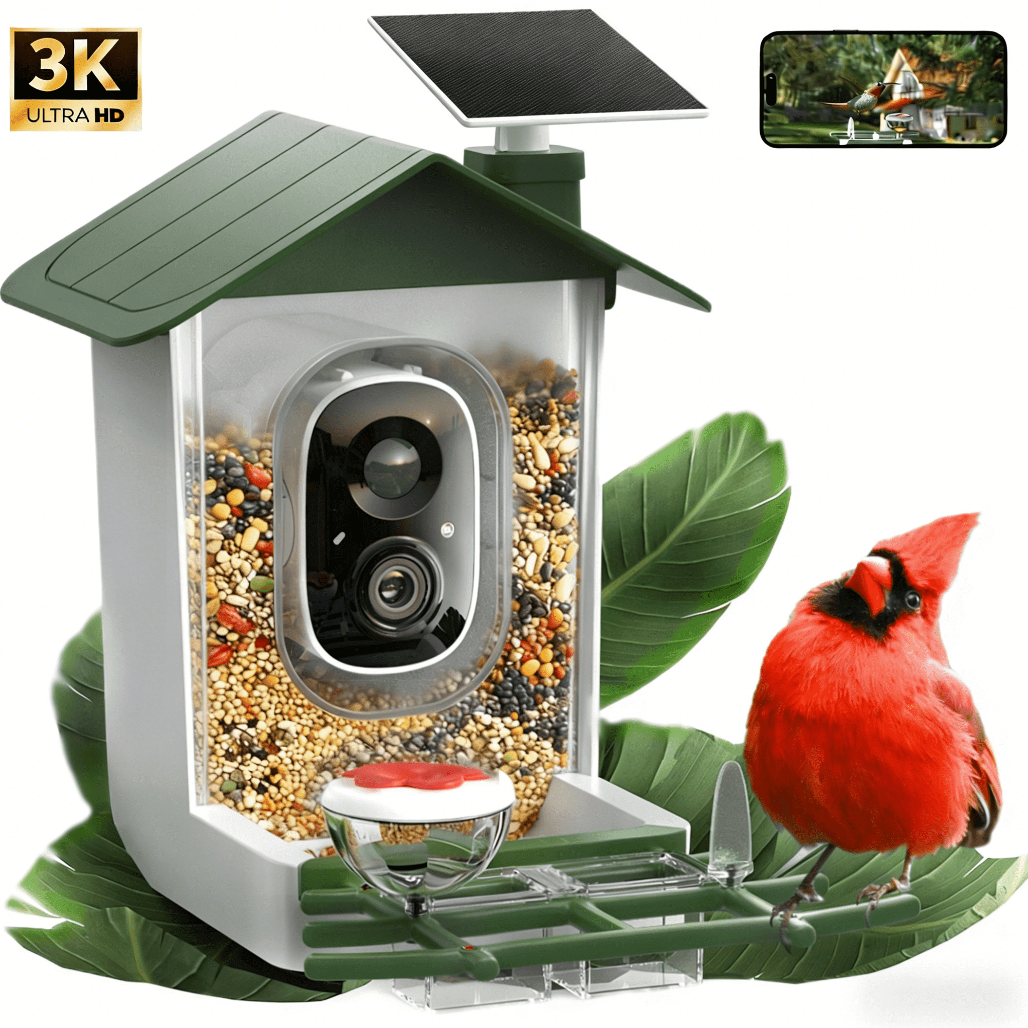 MEHOOM 3K/5MP Ultra HD Smart Bird Feeder with Camera, AI Identification 11000+ Bird Species, Solar Powered Bird Feeder Outdoor, App Notifications, Ideal Gift for Woman & Man