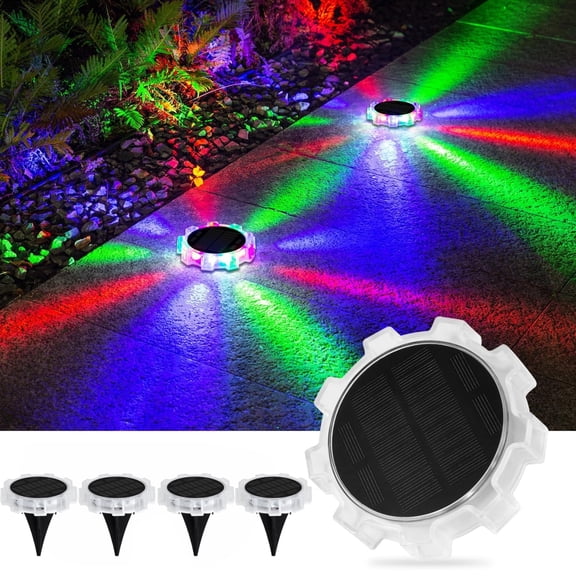 MEHOOM 4 pack RGB 9 LED Solar Ground Lights, Color Changing Solar Lights, Waterproof IP67 Solar Powered Outdoor Lights, for Wall Pathway Driveway Patio Garden