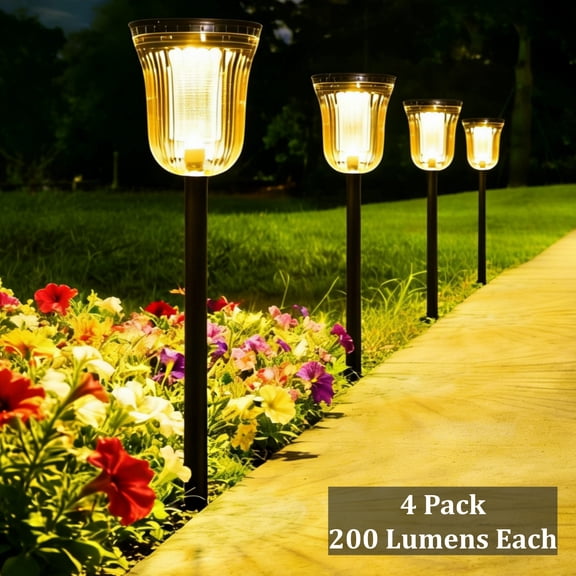 MEHOOM Warm & White Solar Powered Outdoor Lights, 4-Pack Pathway Lights, Waterproof LED Garden Lights for Yard, Lawn, Walkway, Patio